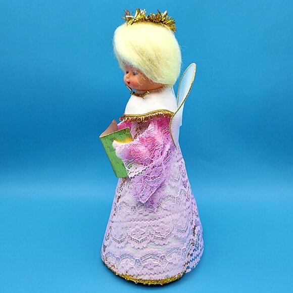 Vintage Pink Lace Angel Tree Topper Gold Halo Tulle Wings Foil Hymn Book 1960s - Picture 6 of 10